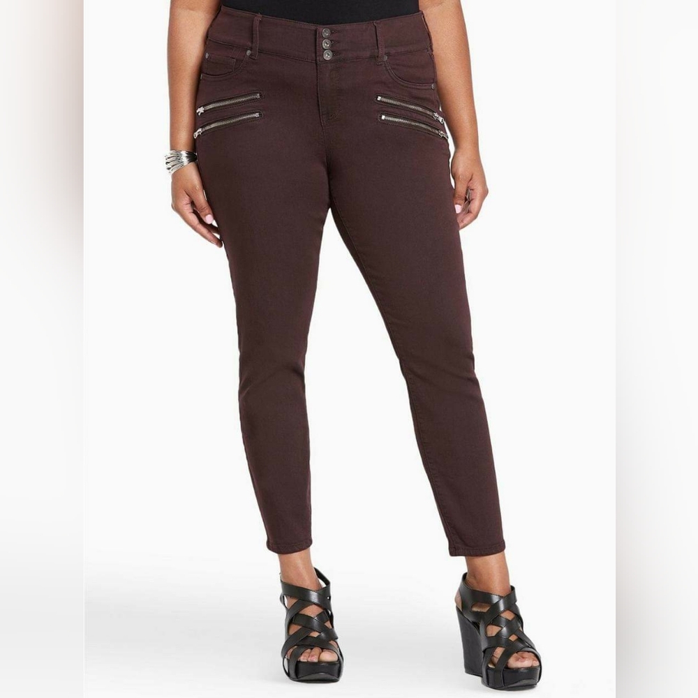Plus size 16 Torrid 3 button zipper jeggings in Oxblood color pants jeans womens